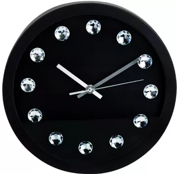 Nástěnné hodiny ručičkové s krystaly 30 cm černá